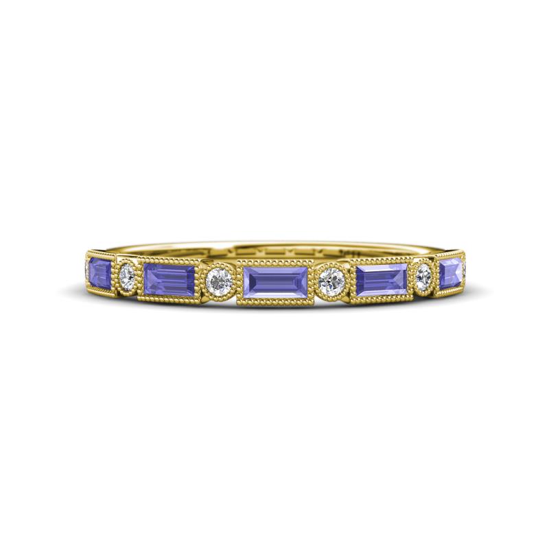 Kelli 0.77 ctw Baguette Shape Tanzanite and Round Lab Grown Diamond Milgrain Wedding Band 