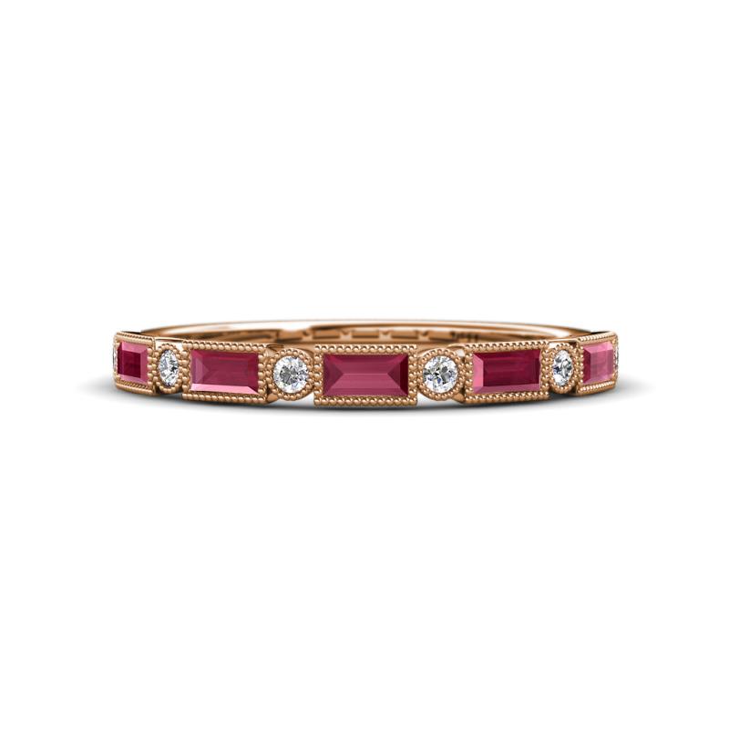 Kelli 0.92 ctw Baguette Shape Rhodolite Garnet and Round Lab Grown Diamond Milgrain Wedding Band 