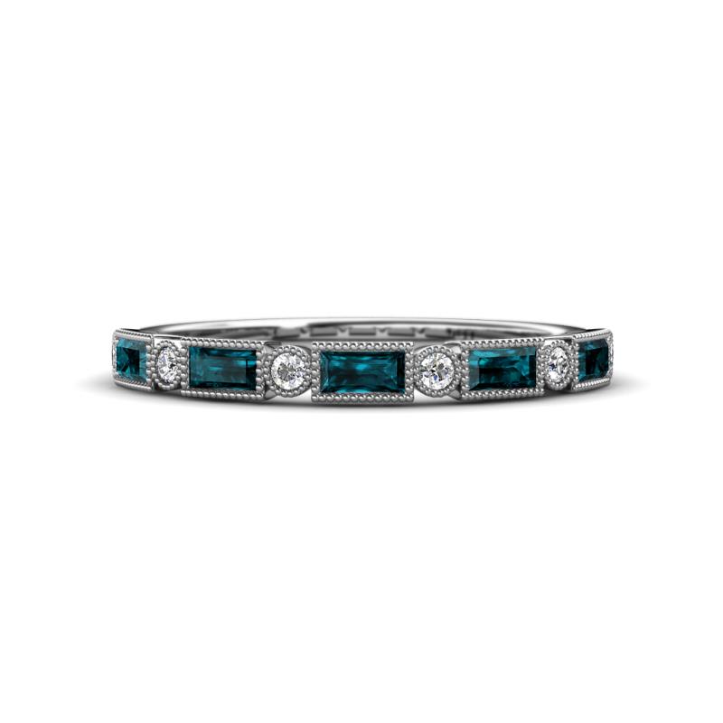Kelli 0.82 ctw Baguette Shape London Blue Topaz and Round Lab Grown Diamond Milgrain Wedding Band 