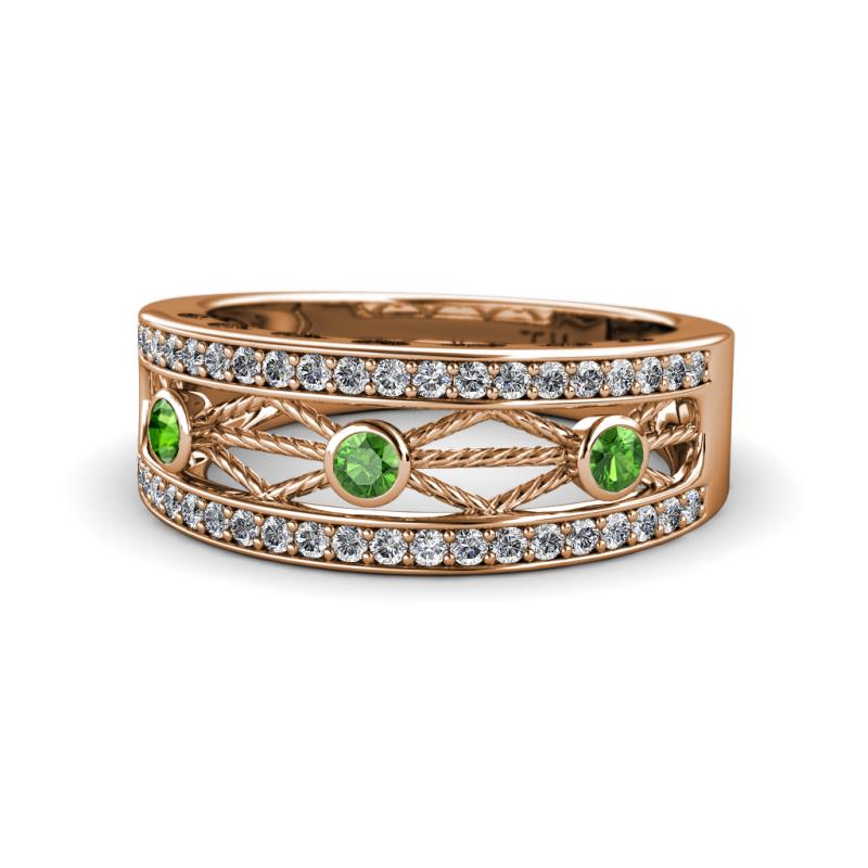 Aurelia 0.54 ctw Green Garnet and Natural Diamonds Wedding Band 