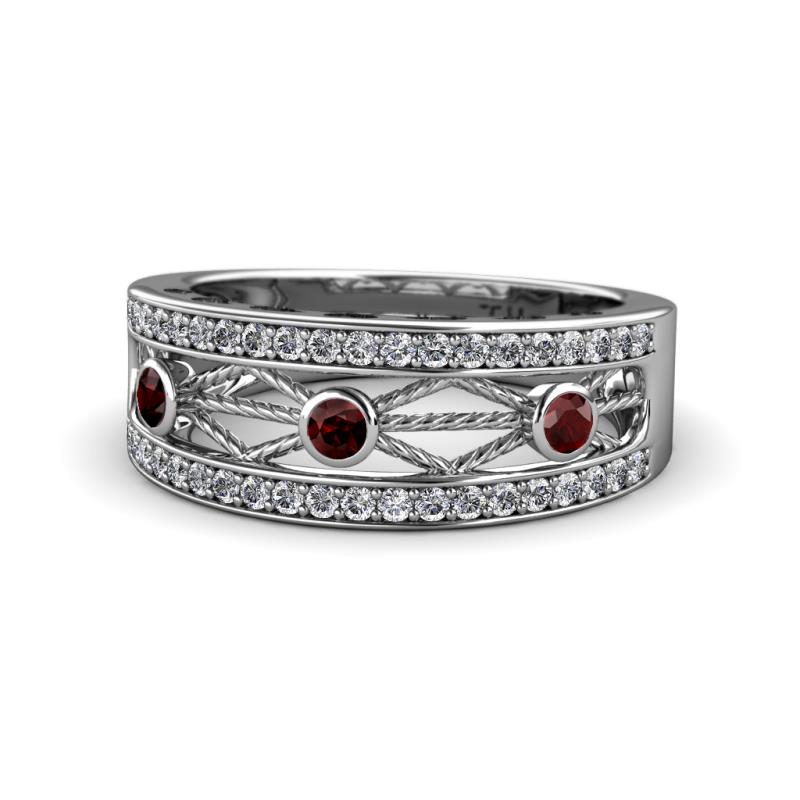 Aurelia 0.54 ctw Red Garnet and Natural Diamonds Wedding Band 