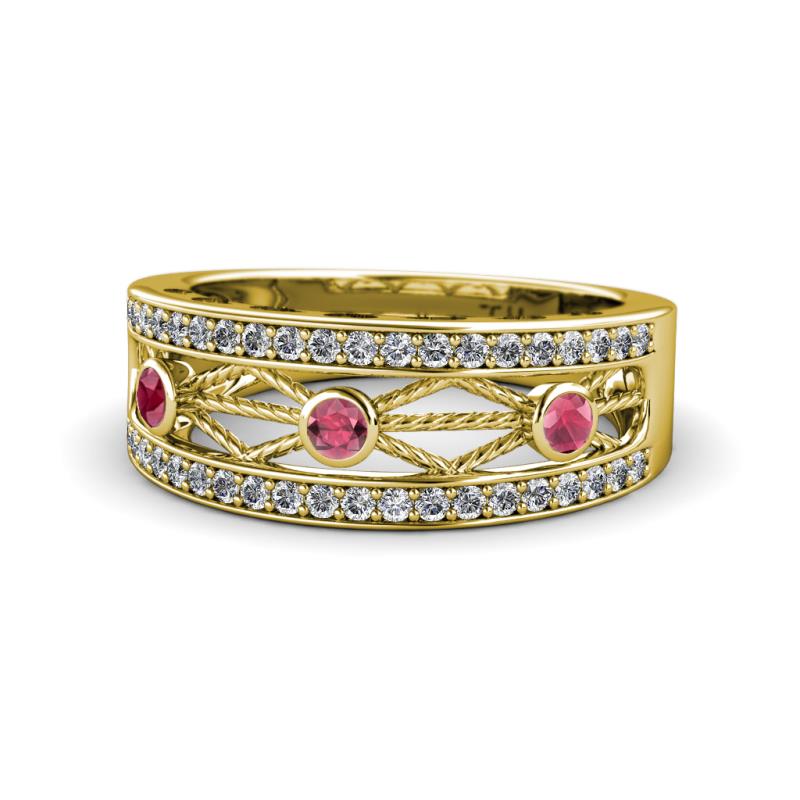 Aurelia 0.54 ctw Rhodolite Garnet and Natural Diamonds Wedding Band 