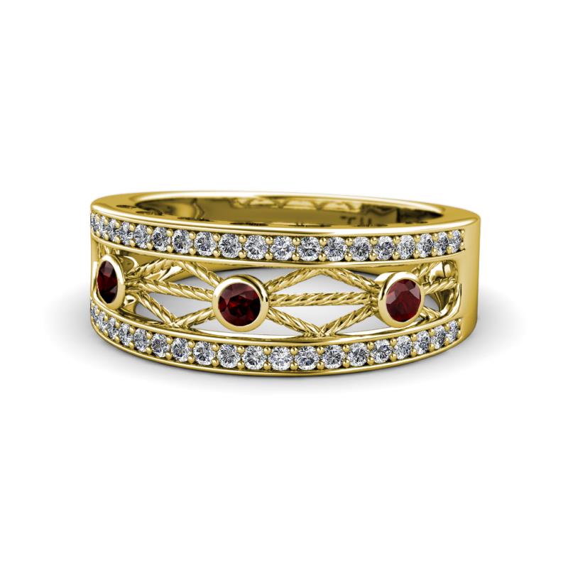 Aurelia 0.54 ctw Red Garnet and Natural Diamonds Wedding Band 