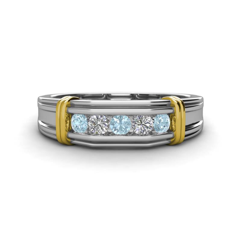 Kevin 0.44 ctw Aquamarine and Natural Diamond Men Wedding Band (7.80 mm) 