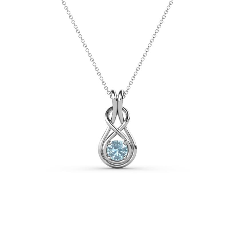 Amanda 3.00 mm Round Aquamarine Solitaire Infinity Love Knot Pendant Necklace 