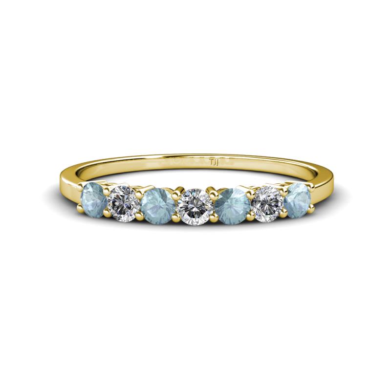 Vivian 3.00 mm Aquamarine and Diamond 7 Stone Wedding Band 