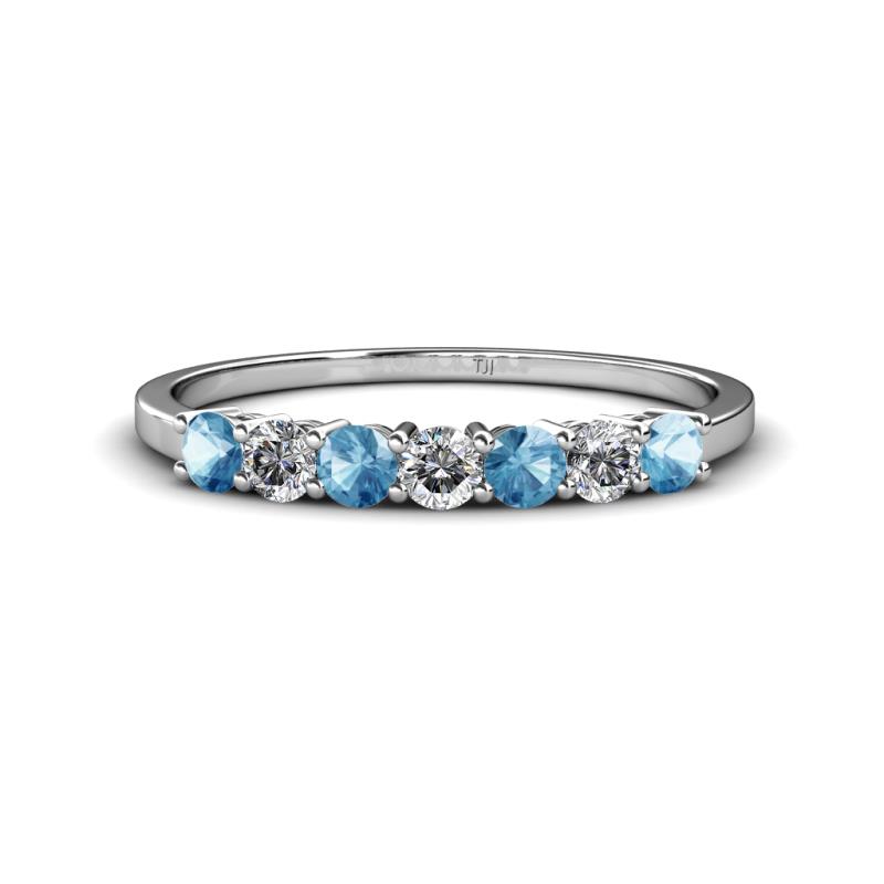 Vivian 3.00 mm Blue Topaz and Diamond 7 Stone Wedding Band 
