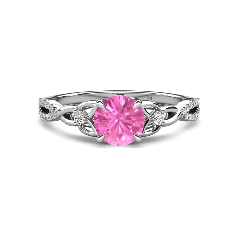 Benita 1.31 ctw (6.00 mm) Round Pink Sapphire and Side Natural Diamond Celtic Love Knot Entwined Engagement Ring  