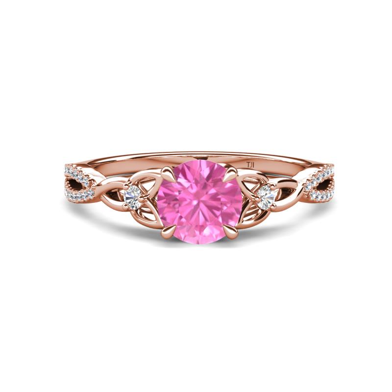 Benita 1.31 ctw (6.00 mm) Round Pink Sapphire and Side Natural Diamond Celtic Love Knot Entwined Engagement Ring  