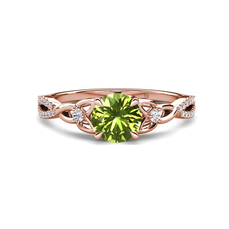 Benita 1.31 ctw (6.50 mm) Round Peridot and Side Natural Diamond Celtic Love Knot Entwined Engagement Ring  