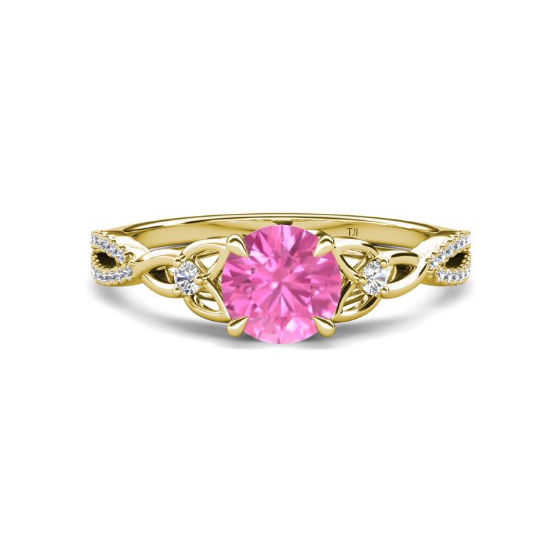 Benita 1.31 ctw (6.00 mm) Round Pink Sapphire and Side Natural Diamond Celtic Love Knot Entwined Engagement Ring  