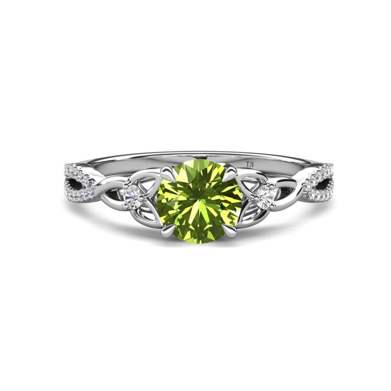 Benita 1.31 ctw (6.50 mm) Round Peridot and Side Natural Diamond Celtic Love Knot Entwined Engagement Ring  