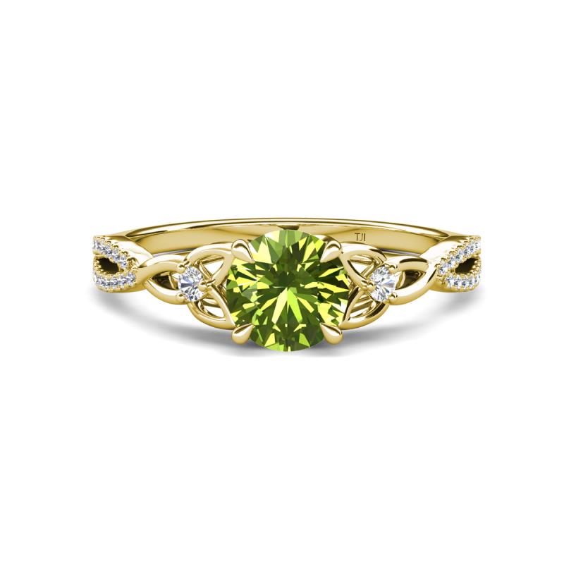 Benita 1.31 ctw (6.50 mm) Round Peridot and Side Natural Diamond Celtic Love Knot Entwined Engagement Ring  