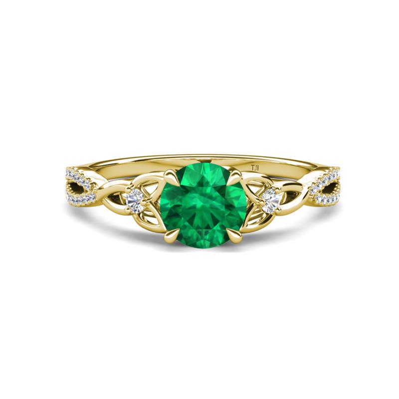Benita 1.01 ctw (6.00 mm) Round Emerald and Side Natural Diamond Celtic Love Knot Entwined Engagement Ring  