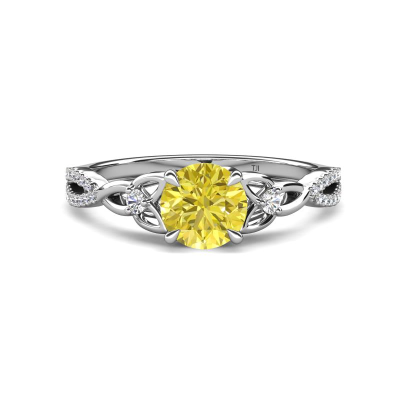 Benita 1.01 ctw (6.00 mm) Round Yellow Diamond and Side Natural Diamond Celtic Love Knot Entwined Engagement Ring  