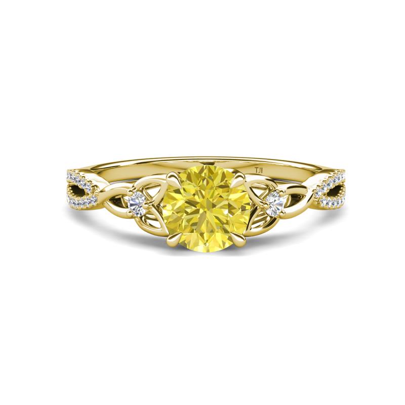 Benita 1.01 ctw (6.00 mm) Round Yellow Diamond and Side Natural Diamond Celtic Love Knot Entwined Engagement Ring  