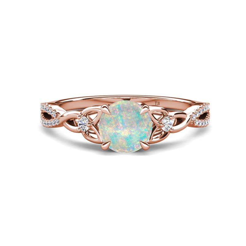 Benita 0.87 ctw (6.50 mm) Round Opal and Side Natural Diamond Celtic Love Knot Entwined Engagement Ring  