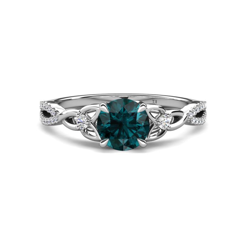 Benita 1.16 ctw (6.50 mm) Round London Blue Topaz and Side Natural Diamond Celtic Love Knot Entwined Engagement Ring  