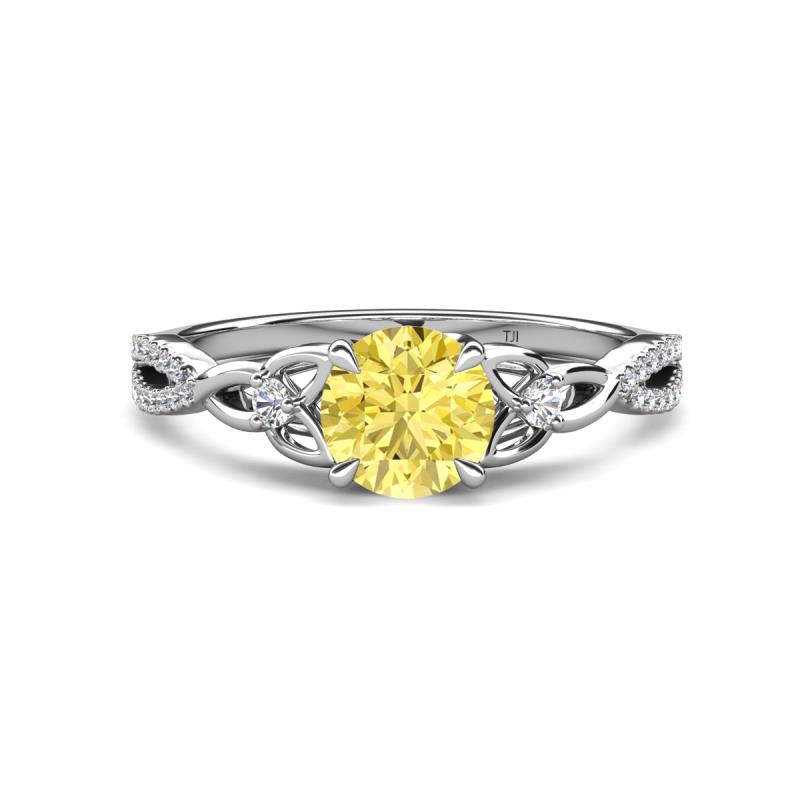 Benita 1.16 ctw (6.00 mm) Round Yellow Sapphire and Side Natural Diamond Celtic Love Knot Entwined Engagement Ring  