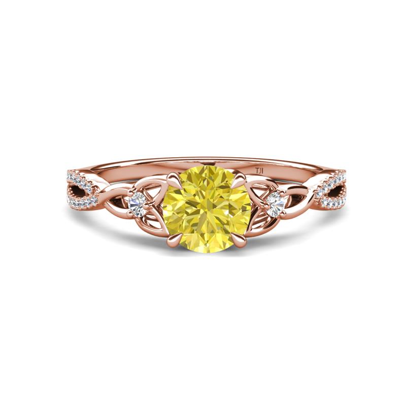 Benita 1.01 ctw (6.00 mm) Round Yellow Diamond and Side Natural Diamond Celtic Love Knot Entwined Engagement Ring  