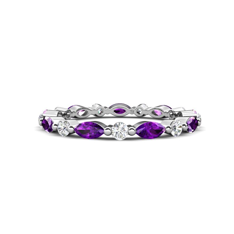Mira 0.95 ctw Marquise Amethyst and Round Natural Diamond Women Stackable Eternity Band 