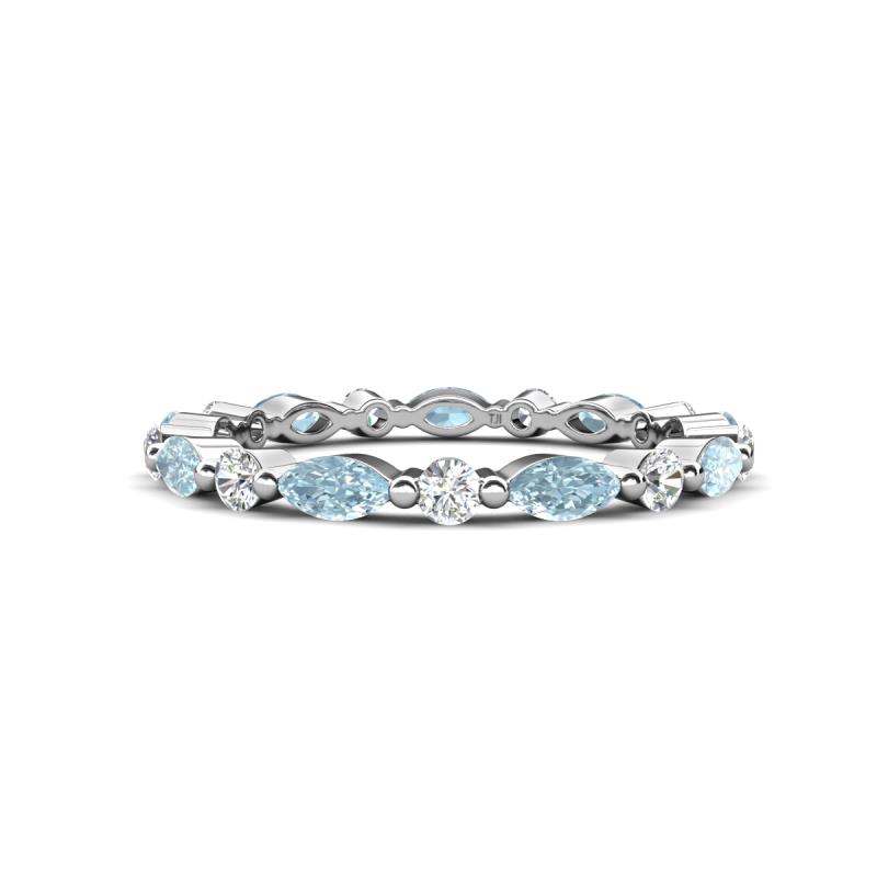 Mira 0.95 ctw Marquise Aquamarine and Round Natural Diamond Women Stackable Eternity Band 