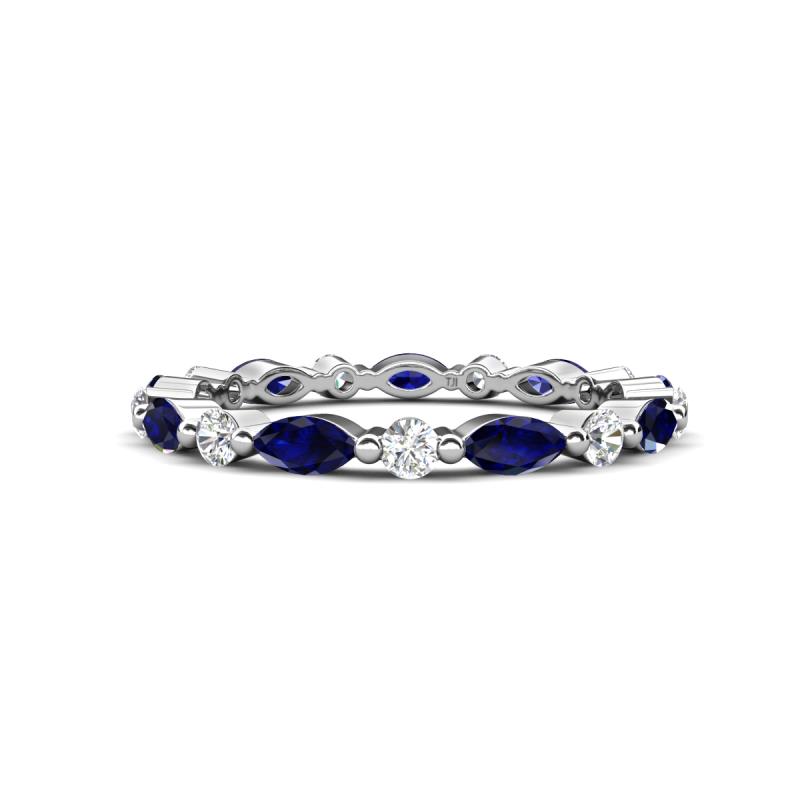 Mira 1.13 ctw Marquise Blue Sapphire and Round Natural Diamond Women Stackable Eternity Band 