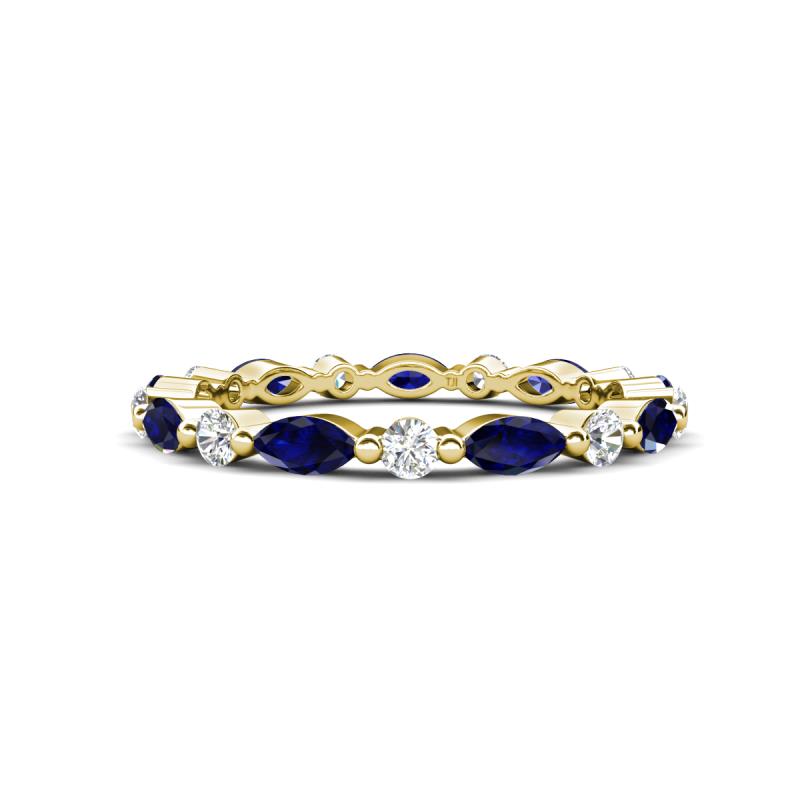 Mira 1.13 ctw Marquise Blue Sapphire and Round Natural Diamond Women Stackable Eternity Band 