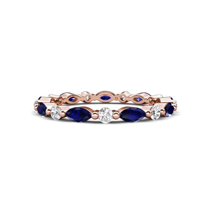 Mira 1.13 ctw Marquise Blue Sapphire and Round Natural Diamond Women Stackable Eternity Band 