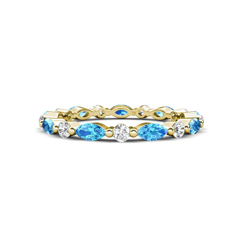 Mira 1.31 ctw Marquise Blue Topaz and Round Natural Diamond Women Stackable Eternity Band 