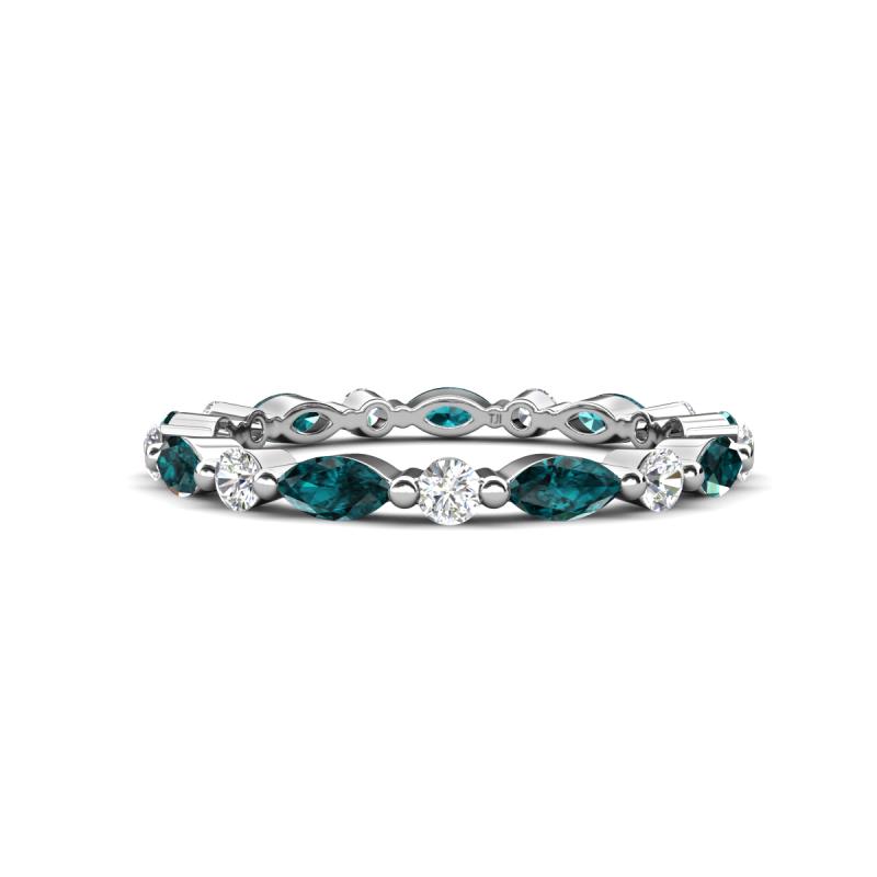 Mira 1.22 ctw Marquise London Blue Topaz and Round Natural Diamond Women Stackable Eternity Band 