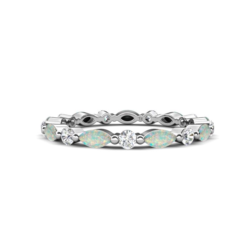 Mira 0.86 ctw Marquise Opal and Round Natural Diamond Women Stackable Eternity Band 