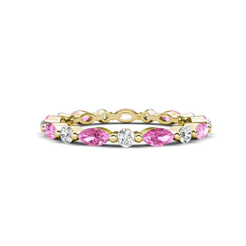 Mira 1.31 ctw Marquise Pink Sapphire and Round Natural Diamond Women Stackable Eternity Band 