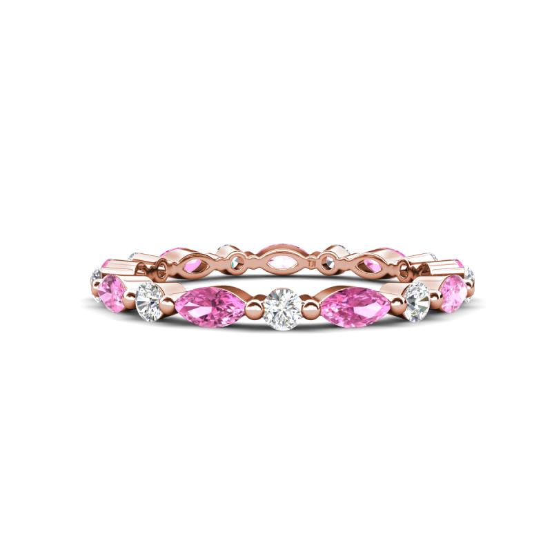Mira 1.31 ctw Marquise Pink Sapphire and Round Natural Diamond Women Stackable Eternity Band 