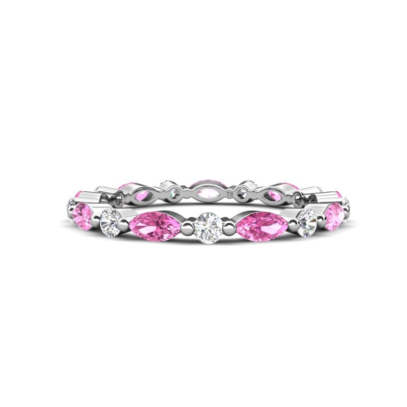 Mira 1.31 ctw Marquise Pink Sapphire and Round Natural Diamond Women Stackable Eternity Band 