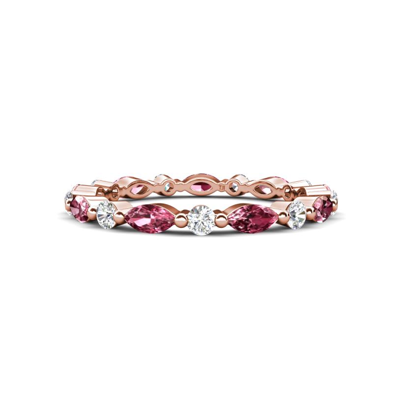 Mira 0.95 ctw Marquise Pink Tourmaline and Round Natural Diamond Women Stackable Eternity Band 