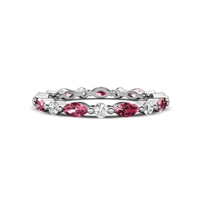 Mira 0.95 ctw Marquise Pink Tourmaline and Round Natural Diamond Women Stackable Eternity Band 