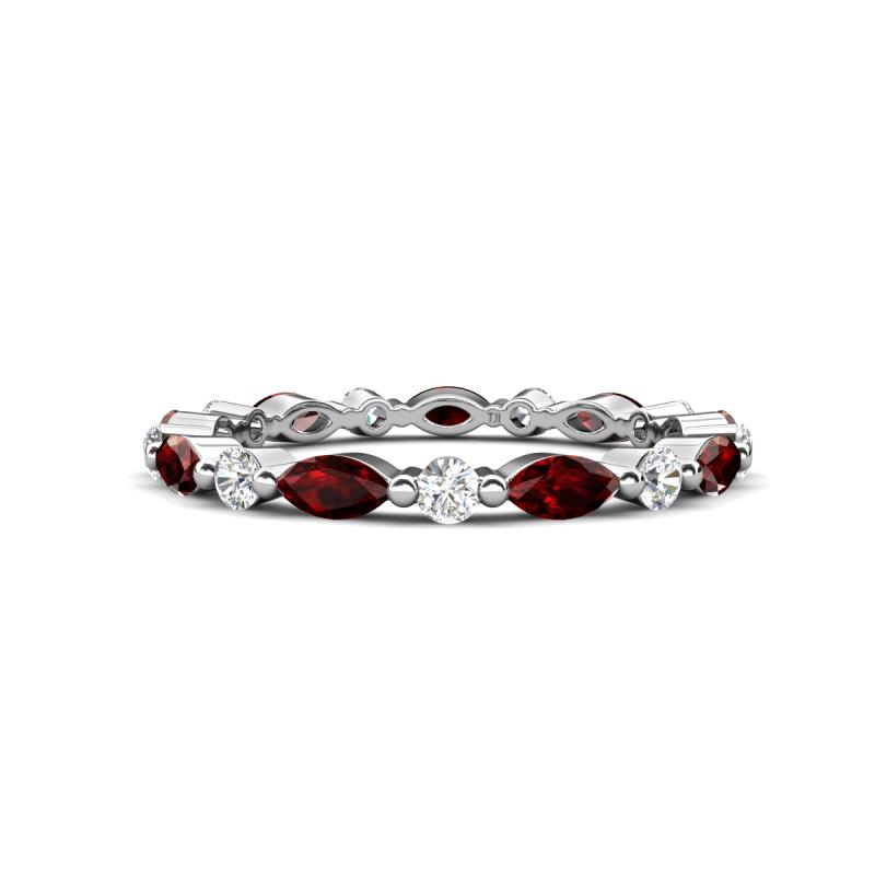 Mira 1.13 ctw Marquise Red Garnet and Round Natural Diamond Women Stackable Eternity Band 