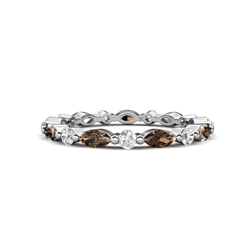 Mira 0.86 ctw Marquise Smoky Quartz and Round Natural Diamond Women Stackable Eternity Band 