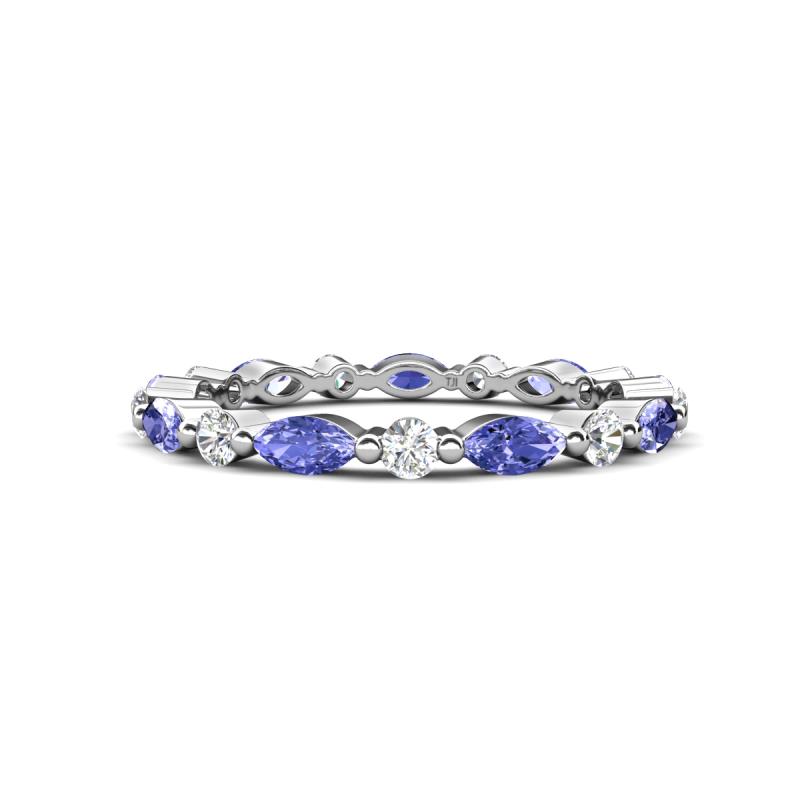 Mira 0.95 ctw Marquise Tanzanite and Round Natural Diamond Women Stackable Eternity Band 