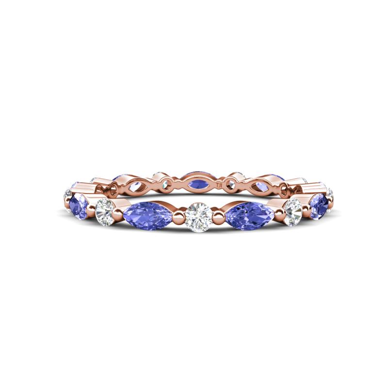 Mira 0.95 ctw Marquise Tanzanite and Round Natural Diamond Women Stackable Eternity Band 