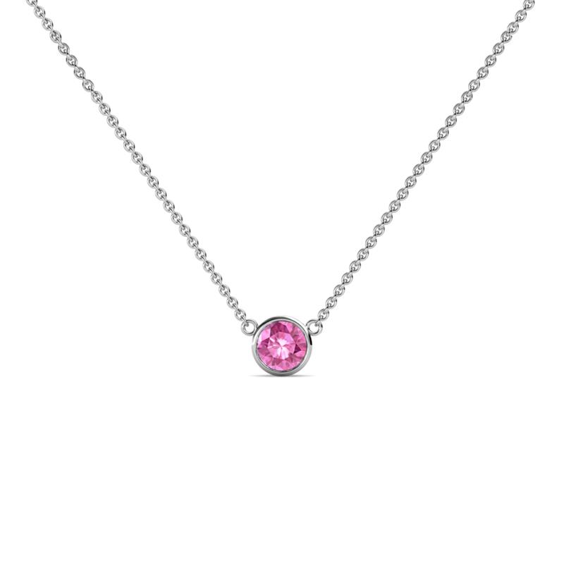 Merilyn 3.40 mm Round Pink Sapphire Bezel Set Solitaire Pendant 