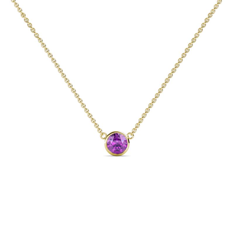 Merilyn 3.50 mm Round Amethyst Bezel Set Solitaire Pendant 