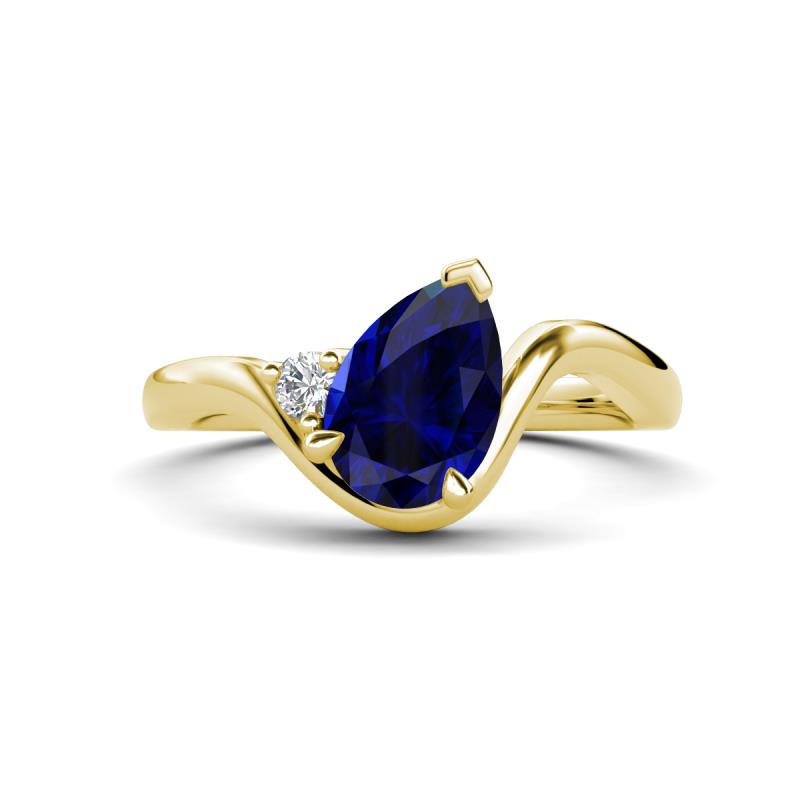Darya 1.56 ctw Pear Shape Blue Sapphire accented Round Lab Grown Diamond Women Wave Solitaire Plus Engagement Ring 