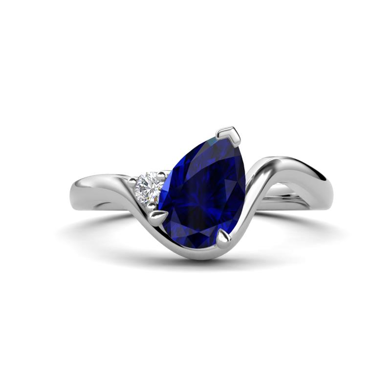 Darya 1.56 ctw Pear Shape Blue Sapphire accented Round Lab Grown Diamond Women Wave Solitaire Plus Engagement Ring 