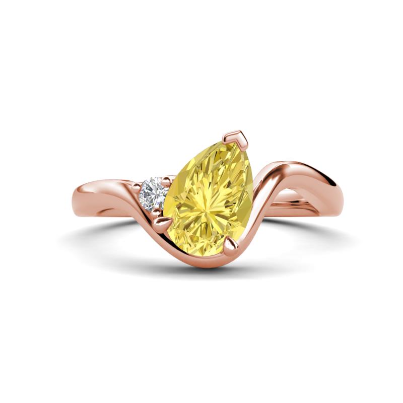 Darya 1.66 ctw Pear Shape Created Yellow Sapphire accented Round Lab Grown Diamond Women Wave Solitaire Plus Engagement Ring 
