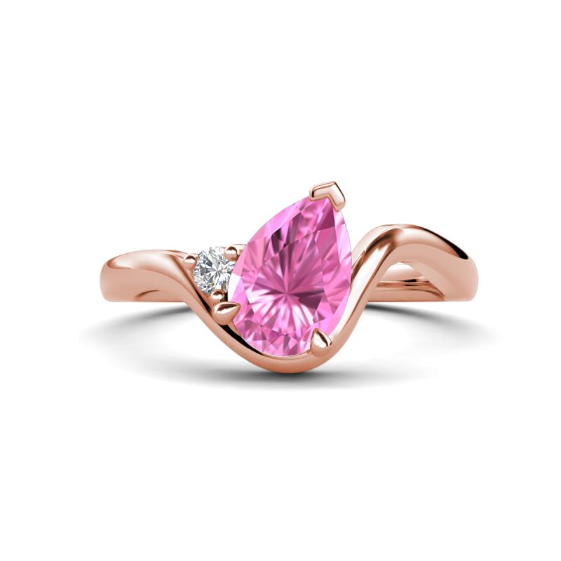 Darya 1.56 ctw Pear Shape Created Pink Sapphire accented Round Lab Grown Diamond Women Wave Solitaire Plus Engagement Ring 