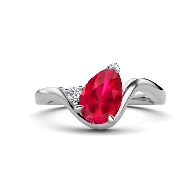 Darya 1.71 ctw Pear Shape Ruby accented Round Lab Grown Diamond Women Wave Solitaire Plus Engagement Ring 