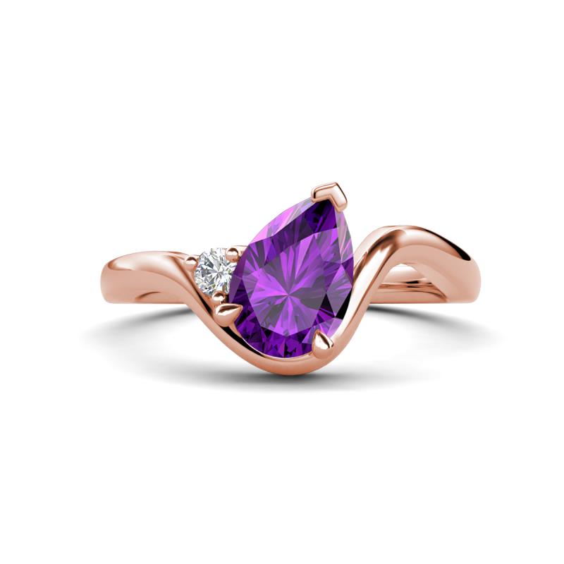 Darya 1.01 ctw Pear Shape Amethyst accented Round Lab Grown Diamond Women Wave Solitaire Plus Engagement Ring 