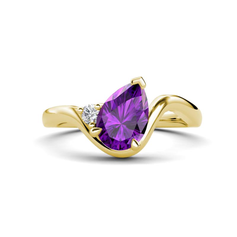 Darya 1.01 ctw Pear Shape Amethyst accented Round Lab Grown Diamond Women Wave Solitaire Plus Engagement Ring 